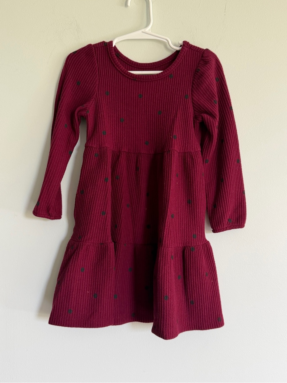 Cat & Jack Girls' Long-Sleeve Burgundy Waffle Knit Tiered Dress